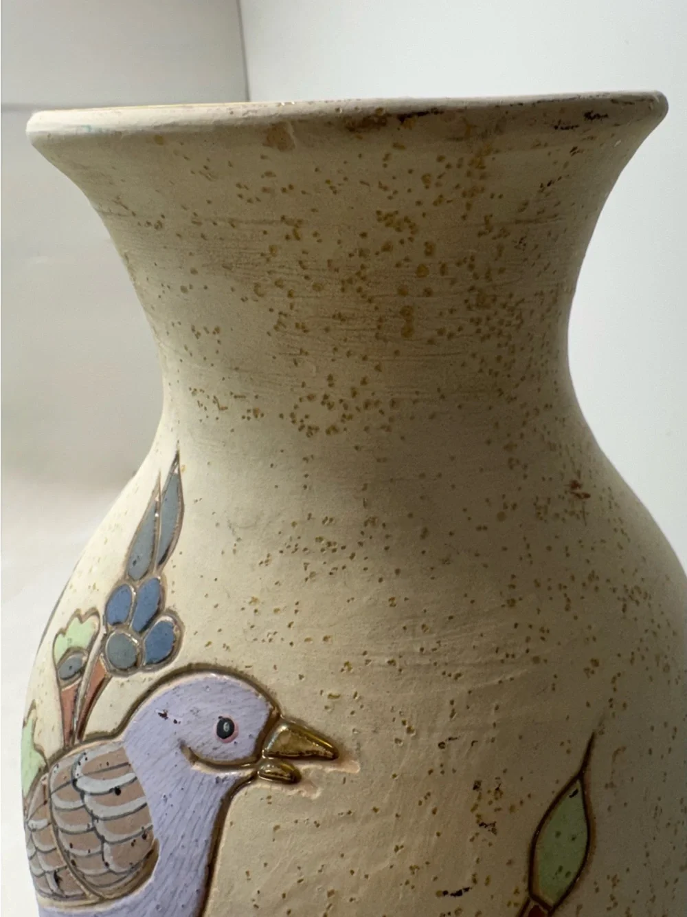 Vintage Gardiel Tonalá Mexican Folk Art Pottery Vase Signed  Purple Bird Design